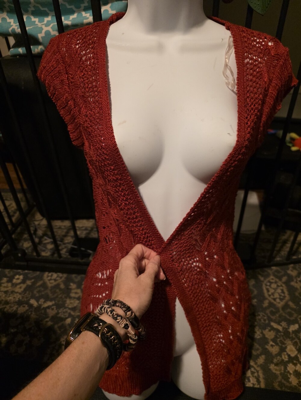 Maurices Open-Front Short-Sleeve Knit Cardigan in Rust Red